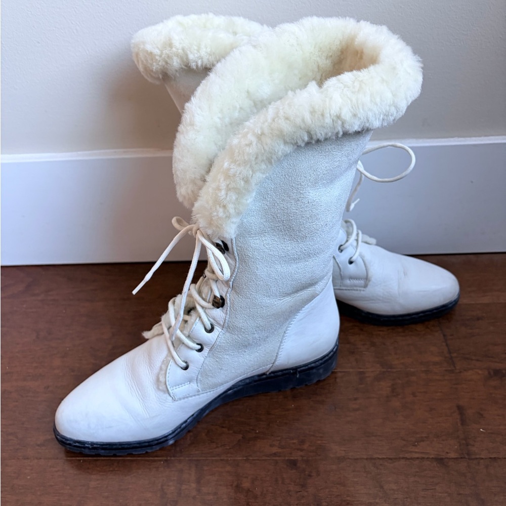 MADE IN ITALY White Leather/Suede Lace Up Boots
